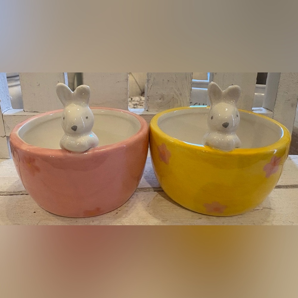 Pink and Yellow Bunny Ceramic Bowls